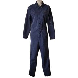Banana Republic 98% Cotton Button-Up Utility Ankle Jumpsuit XS Navy Pockets